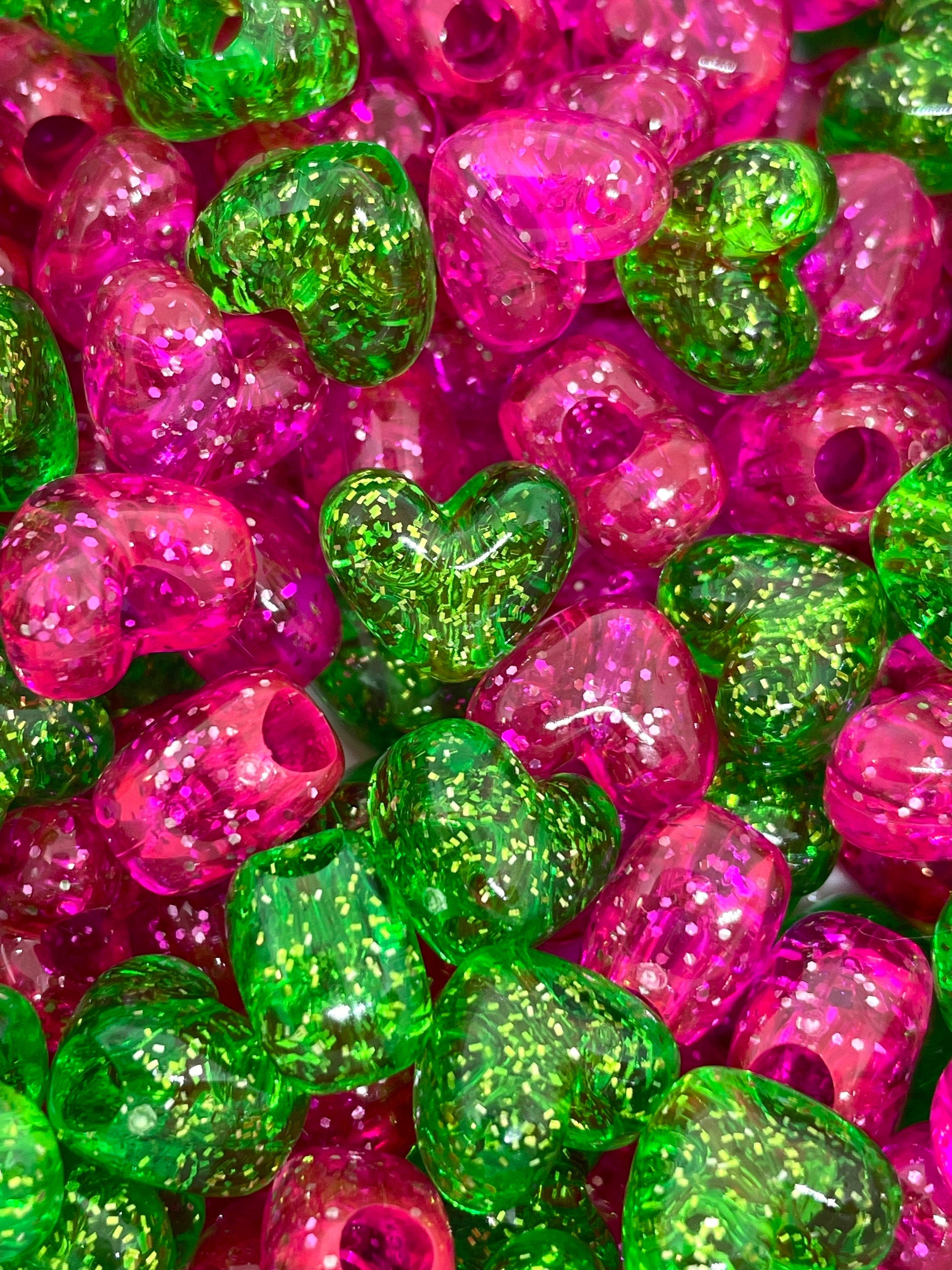 Watermelon Heart Bead Set, Glitter Heart Beads, Bright Colored Summer  Beads, Fun Beads